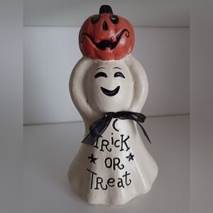 Ghost With Pumpkin Trick Or Treat Vintage Looking Halloween Decor Piece